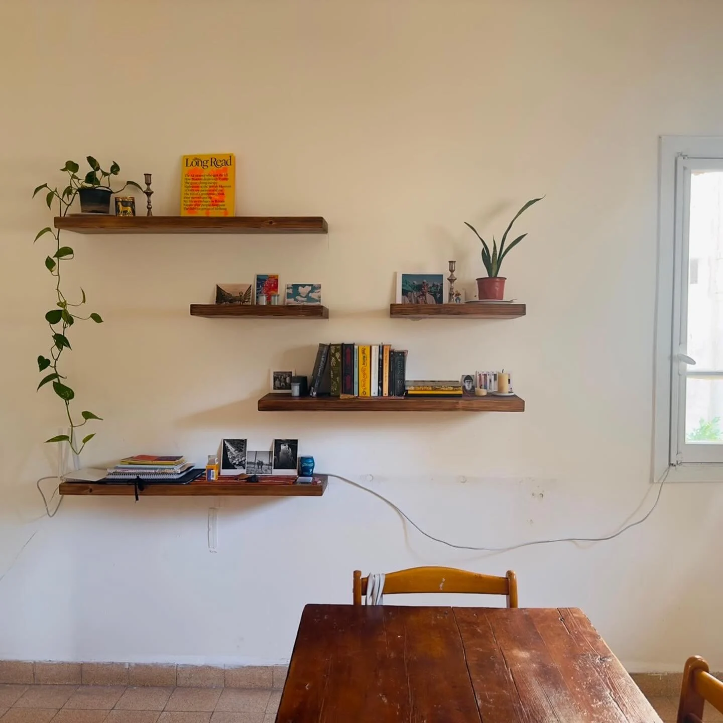 Floating wood shelves